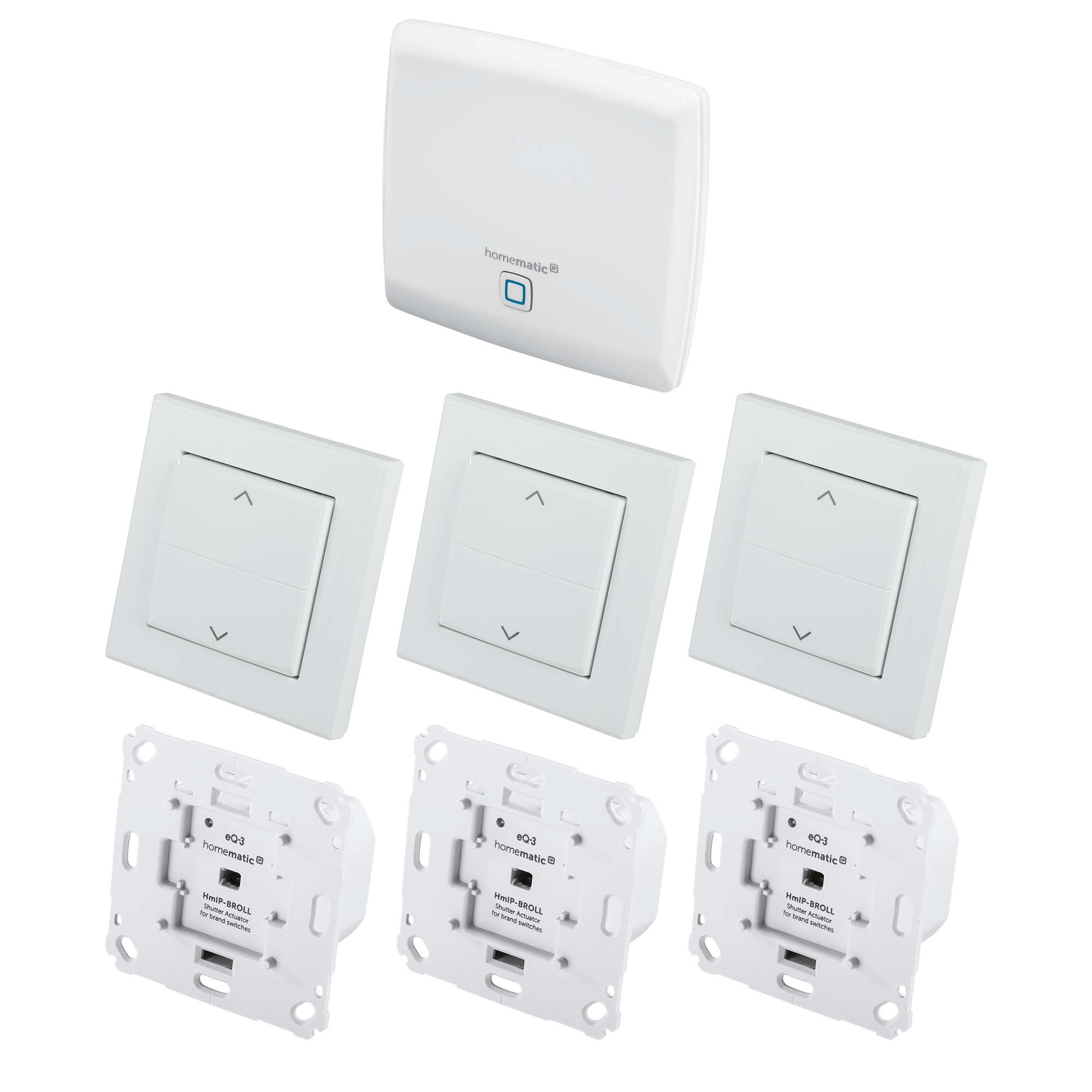 Homematic IP Set Beschattung mit Access Point HmIP-HAP, 3x Rollladenaktor HmIP-BROLL-2, 3x Tasterwippe für HmIP-BROLL Homematic IP Set Beschattung mit Access Point HmIP-HAP, 3x Rollladenaktor HmIP-BROLL-2, 3x Tasterwippe für HmIP-BROLL